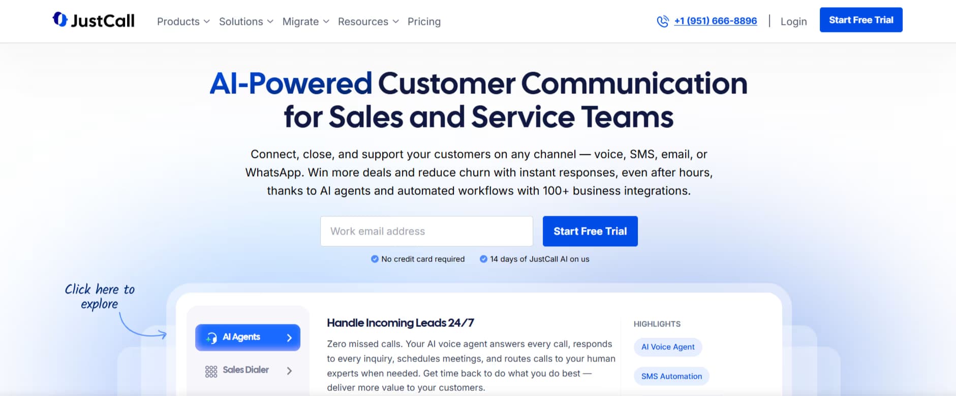JustCall AI Voice Agent Homepage